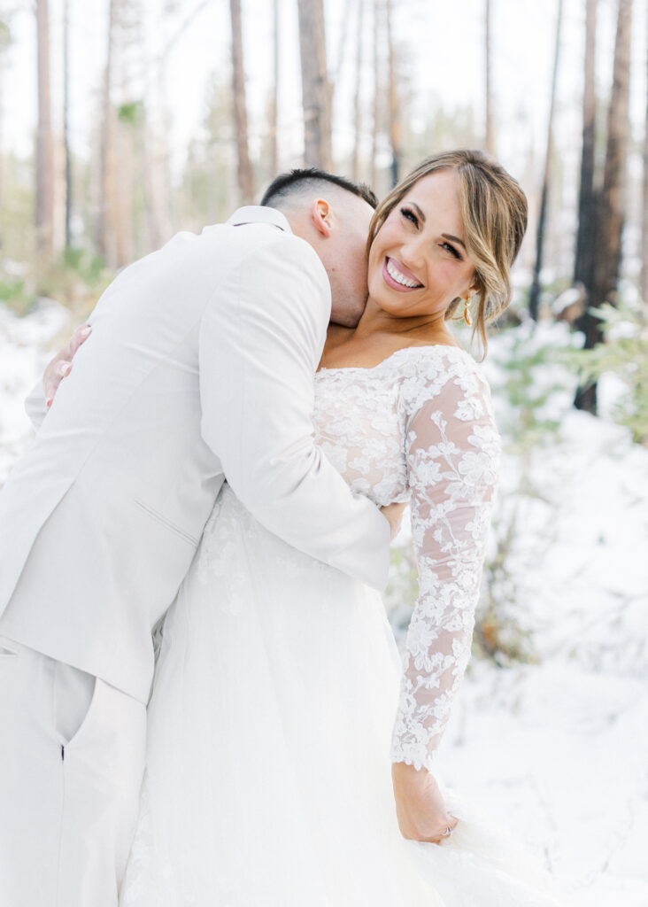 Bridal Portraits in the forrest at Evergreen Lodge yosemite wedding venue