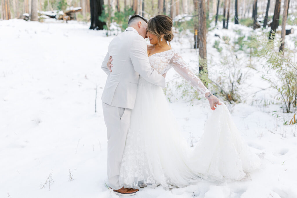 Bridal Portraits in the forrest at Evergreen Lodge yosemite wedding venue