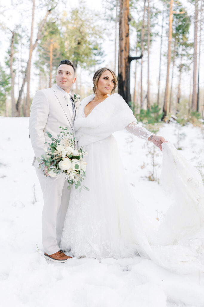 Bridal Portraits in the forrest at Evergreen Lodge yosemite wedding venue