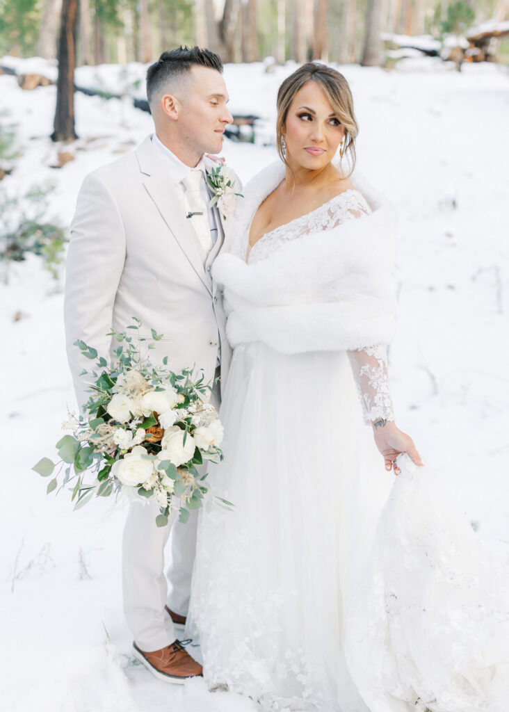 Bridal Portraits in the forrest at Evergreen Lodge yosemite wedding venue