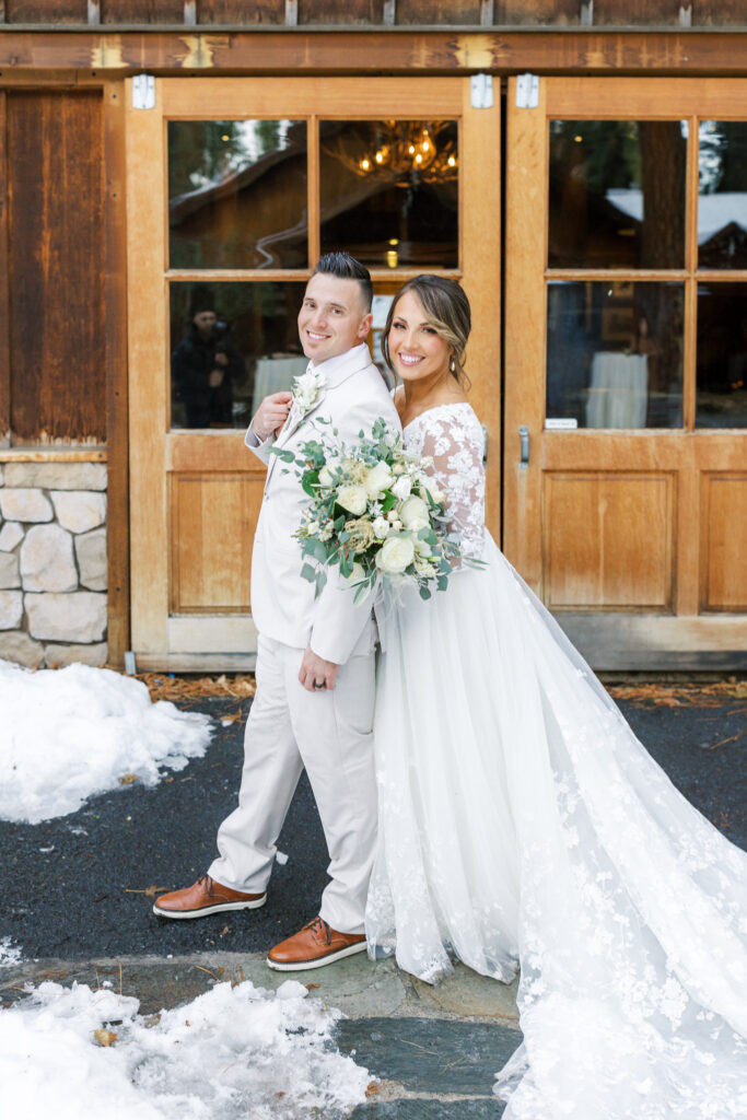 Evergreen Lodge outdoor reception under string lights