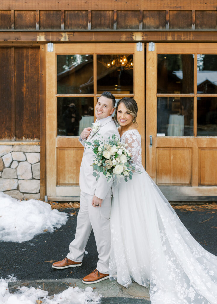 Evergreen Lodge outdoor reception under string lights