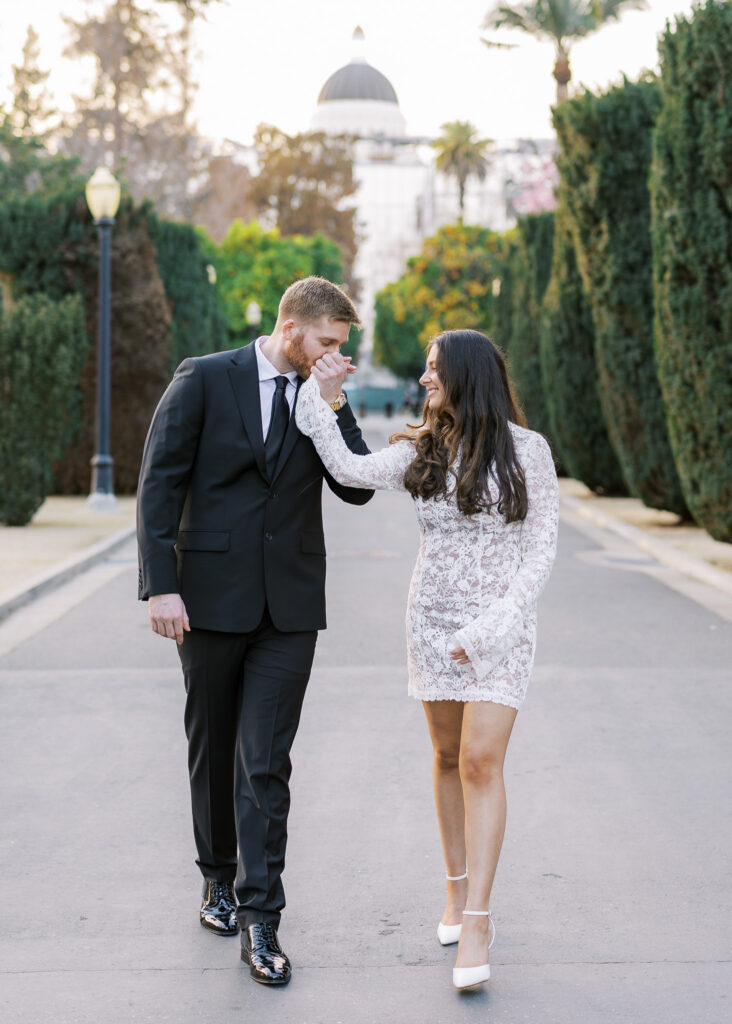 Bride and groom sunset portraits by Northern California wedding photographer