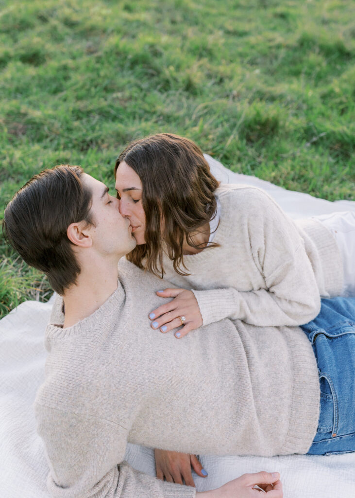 Romantic engagement portraits in the Livermore hills featuring soft light and natural movement