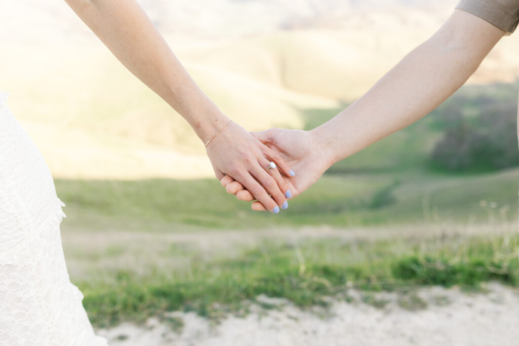 Engaged couple embracing during a Livermore engagement session at a scenic Bay Area location