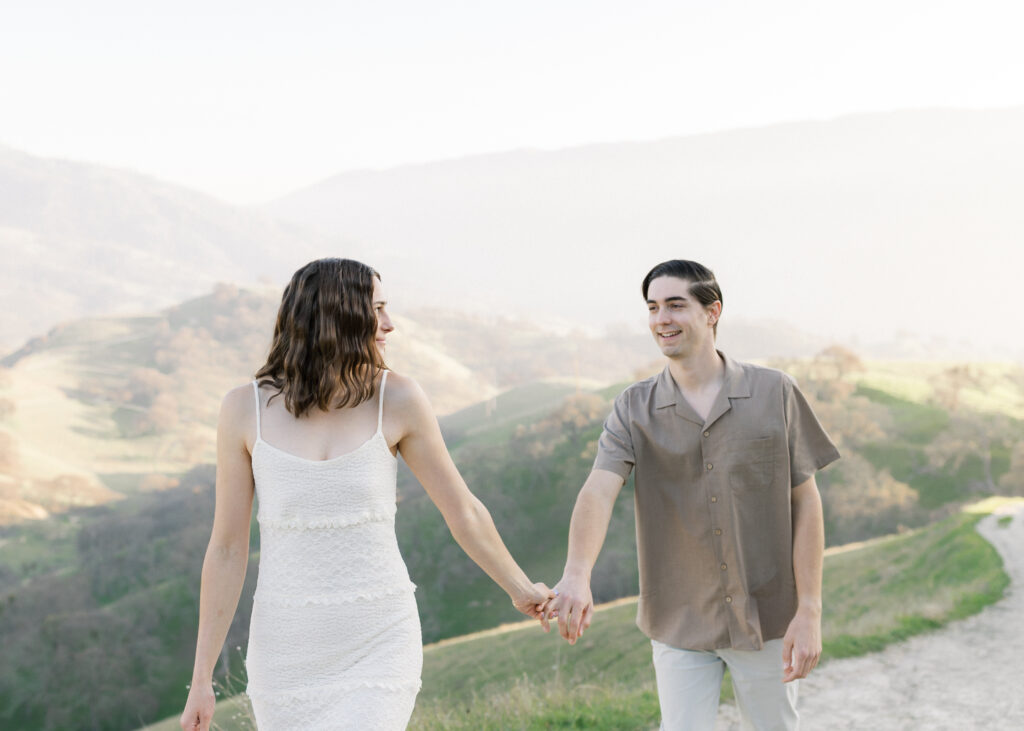 Engaged couple embracing during a Livermore engagement session at a scenic Bay Area location