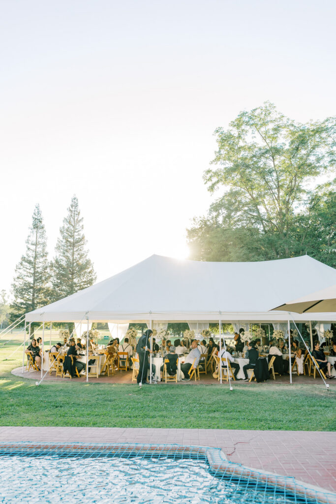 Elegant tented vineyard wedding reception in Galt California TULU Vineyards