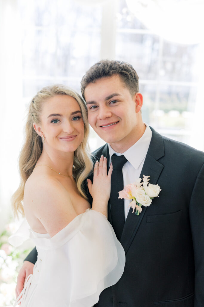 modern editorial wedding Magnolia Event Center bride and groom portrait