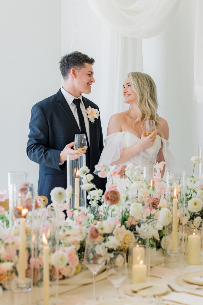 modern editorial wedding Magnolia Event Center bride and groom portrait