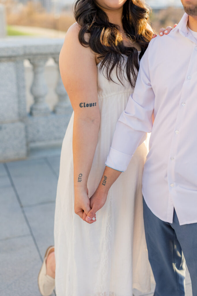 Elegant Utah engagement session with neutral outfits at Capitol