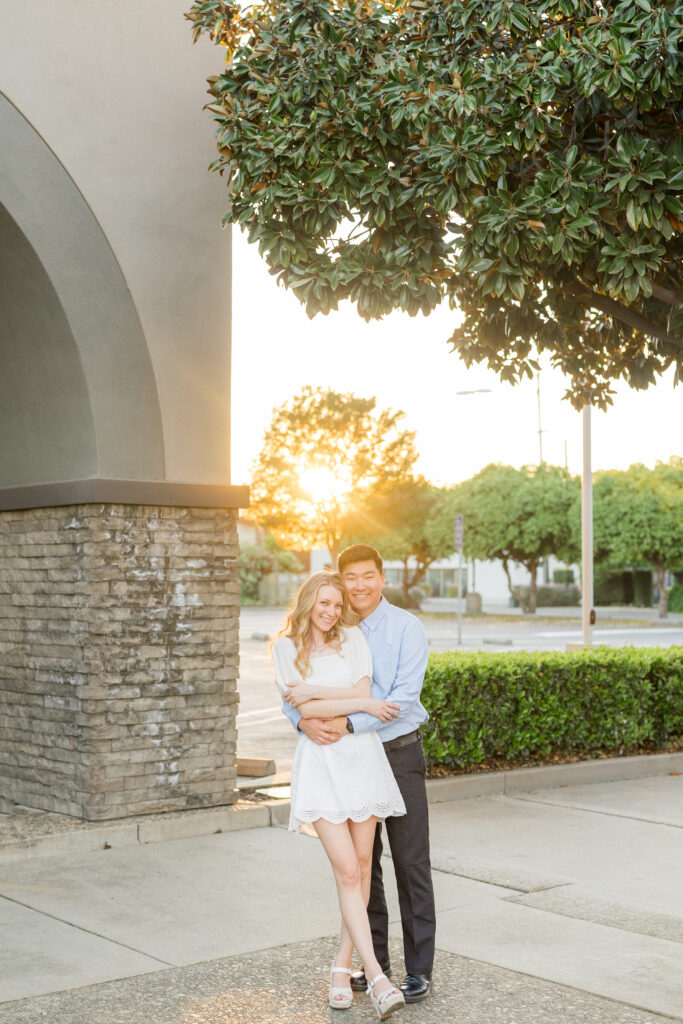 Golden hour natural pose engagement photos 