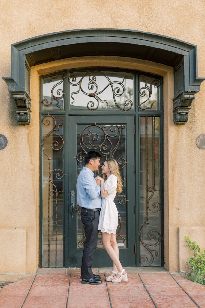 Refined and natural engagement photo of couple close together