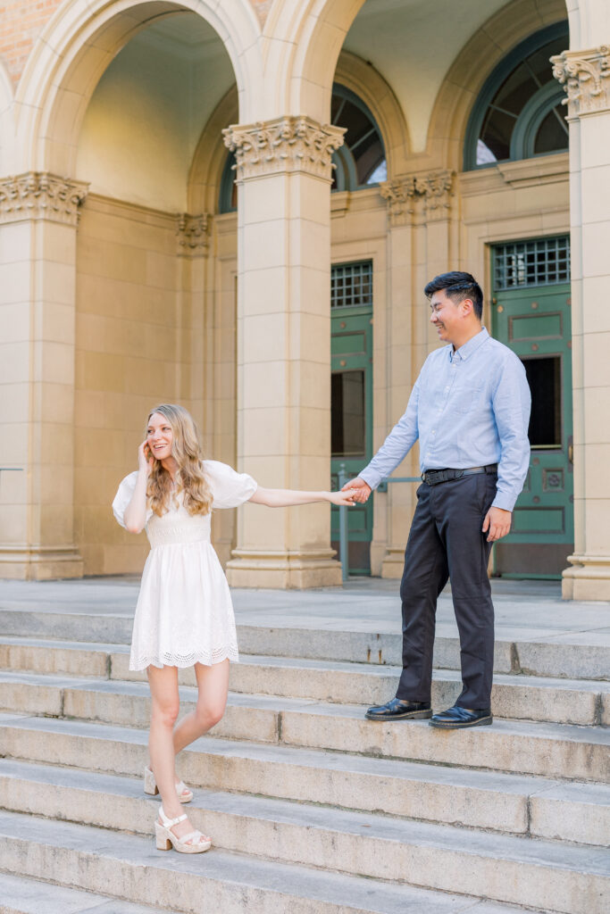 Timeless and elevated engagement session in classic architecture environment